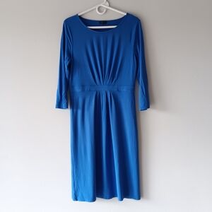 Talbots Pleated 3/4 Sleeve Full Skirt A-Line Midi Dress Round Neck Blue Medium